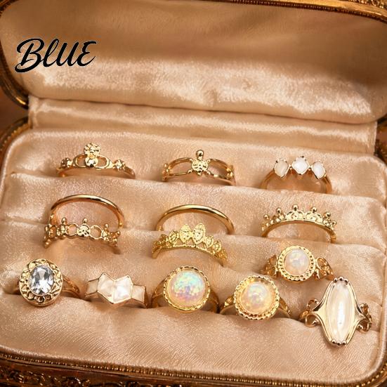 Colored Shell Inlay Rings 14Pcs/Set Women Ring Set Multi-Size Hollow