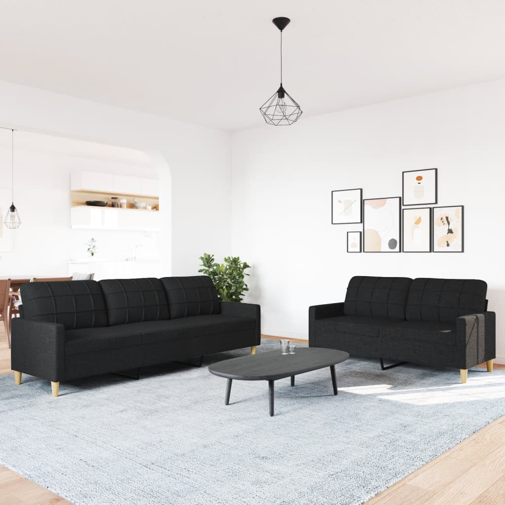 2 Piece Sofa Set Black Fabric