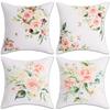 4 Pcs Double Sided Pink Rose Cushion Covers, Romantic Watercolor Floral Spring Throw Pillow Cases (No Inserts)