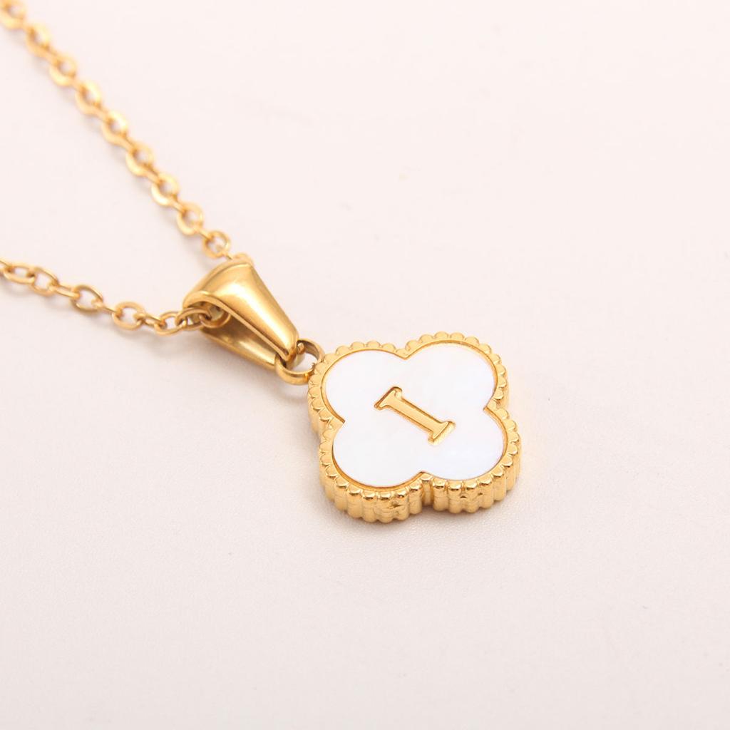 Gold-plated Letter Necklace for Elegant Women - Four-leaf Clover Letter Pendant Necklace