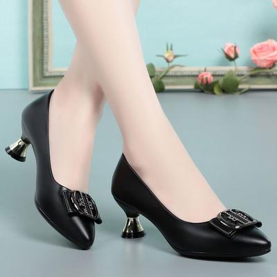 New Slim Women's Shoes Black High Heels Comfortable and Shallow Mouthed Fashion Square Buckle Single Work Shoes for Ladies