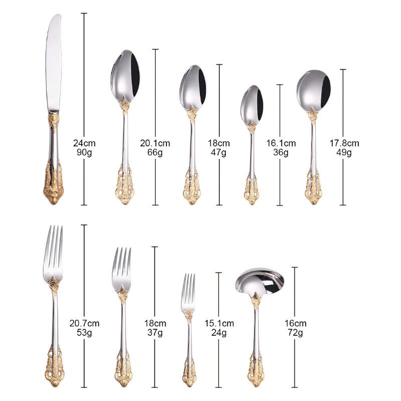 1 Pieces Luxury Gold Plated Cutlery Set Vintage Western Stainless Steel Tableware Wedding Engraving Dinnerware Knife Fork Spoon