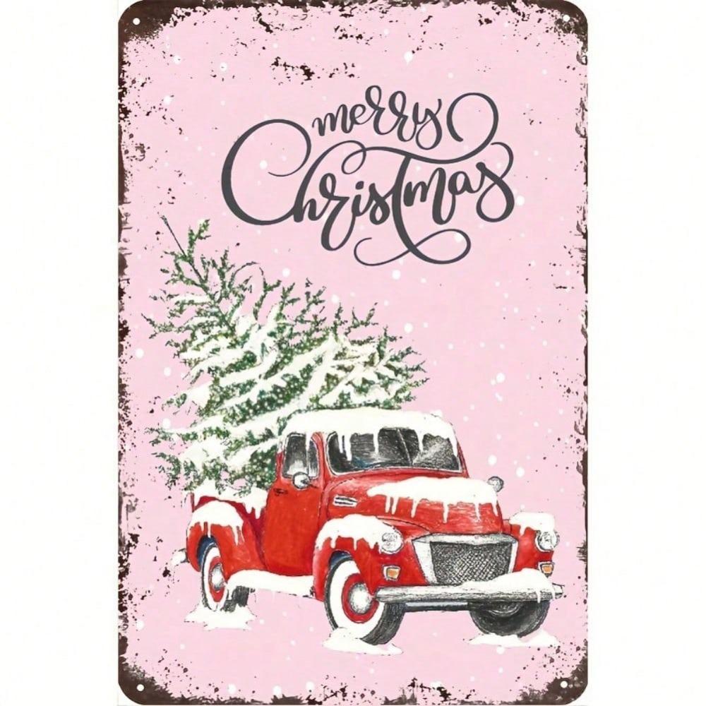 1pc Merry Pink Christmas Vintage Metal Sign Santa Deer Tree Wall Art Home Decor 20x30cm