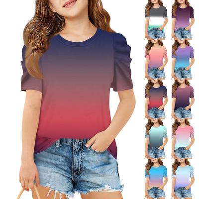 Summer Girls' Short-Sleeved Top, Children's Round-Neck Gradient Casual T-Shirt