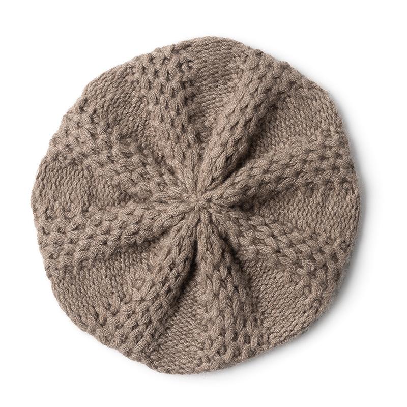 Custom Women Winter Warm Hand Knitted Cashmere Beret Hat Luxury Fashion Casual Ladies Girls Outdoor Warm Cashmere Beanie Hat One Size коричневый