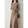 Women's Cashmere Knit A-Line Dress - Mid-Length, Round Neck, Over-the-Knee, 100% Pure, Casual and Versatile