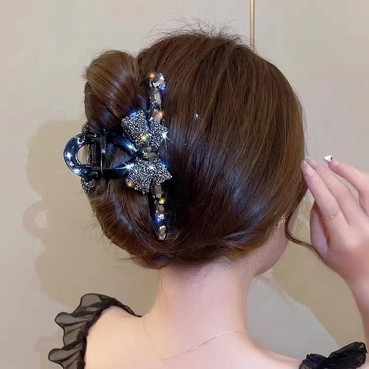 Elegante Schwarze Strass-Haarklammer - Großes High-End-Accessoire