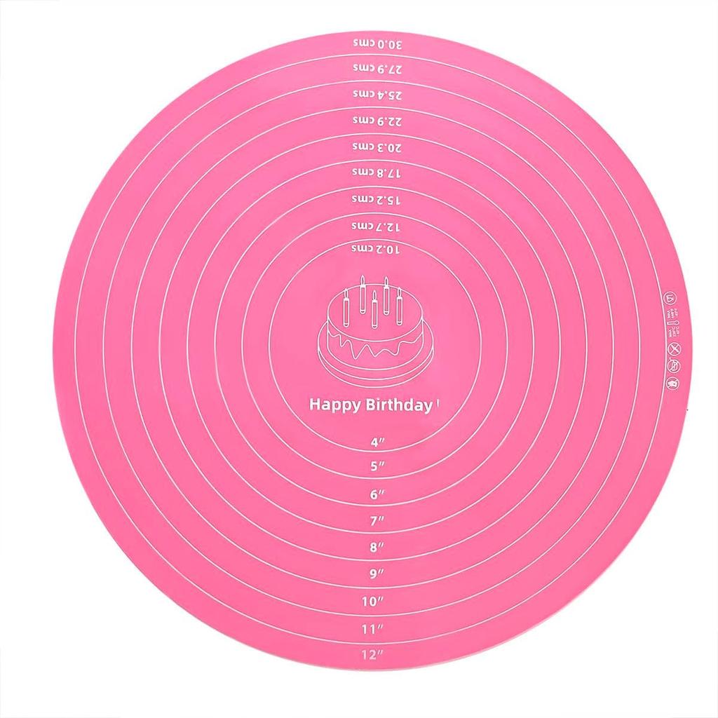 Silicone Cake Mat, 12 Inch Round Silicone Mat, Cake Mat with Measurements, Cake Turntable Mat, Reble Cookie Mat for Rolling Dough, Non-Stick Heat