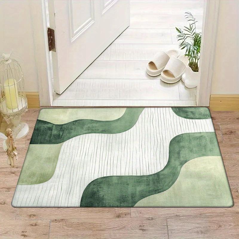 1pc Abstract Green Wave Area Mat - Soft Polyester, Machine Washable Floor Mat with Geometric Design for Entryway, Kitchen, Livin
