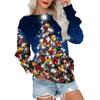 Autumn Winter Fashion Christmas Series Christmas Tree Elk Printed Pocket Round Neck Hoodie