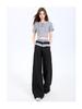 Plaid Patchwork Lace Double Waistband Wide-Leg Pants for Women - New 2025 Spring/Autumn Casual Long Pants