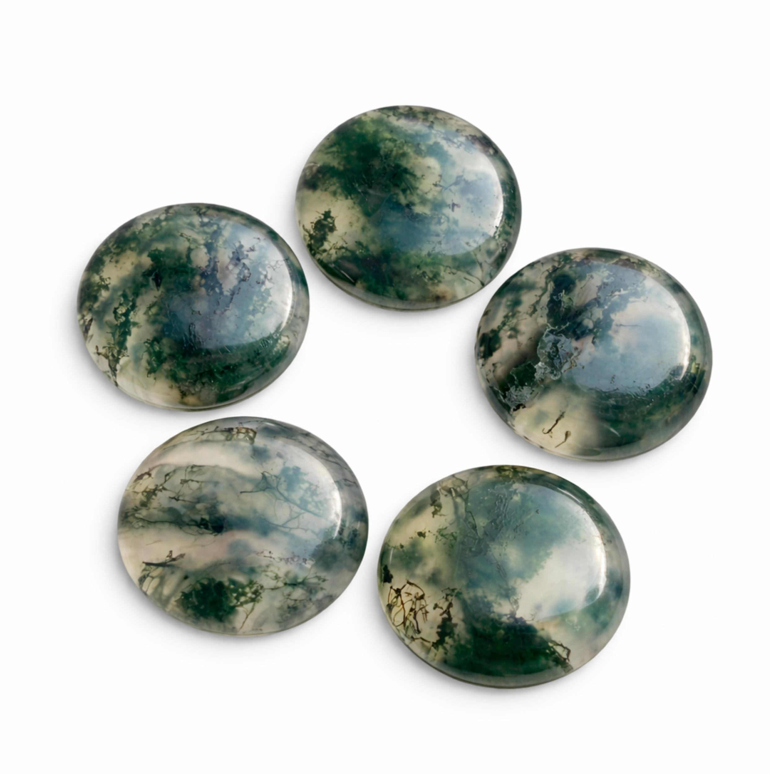 AAA Moss Agate Round Cabochon, Moss Agate Flat Back Gemstone, High Quality Stone for Jewelry Making 5mm зелёный