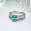 Offener Ring Modischer Eiform Eisgeschnittener Paraiba-Ring mit Hochkohlenstoff-Diamant Einfach Elegant für Damen
