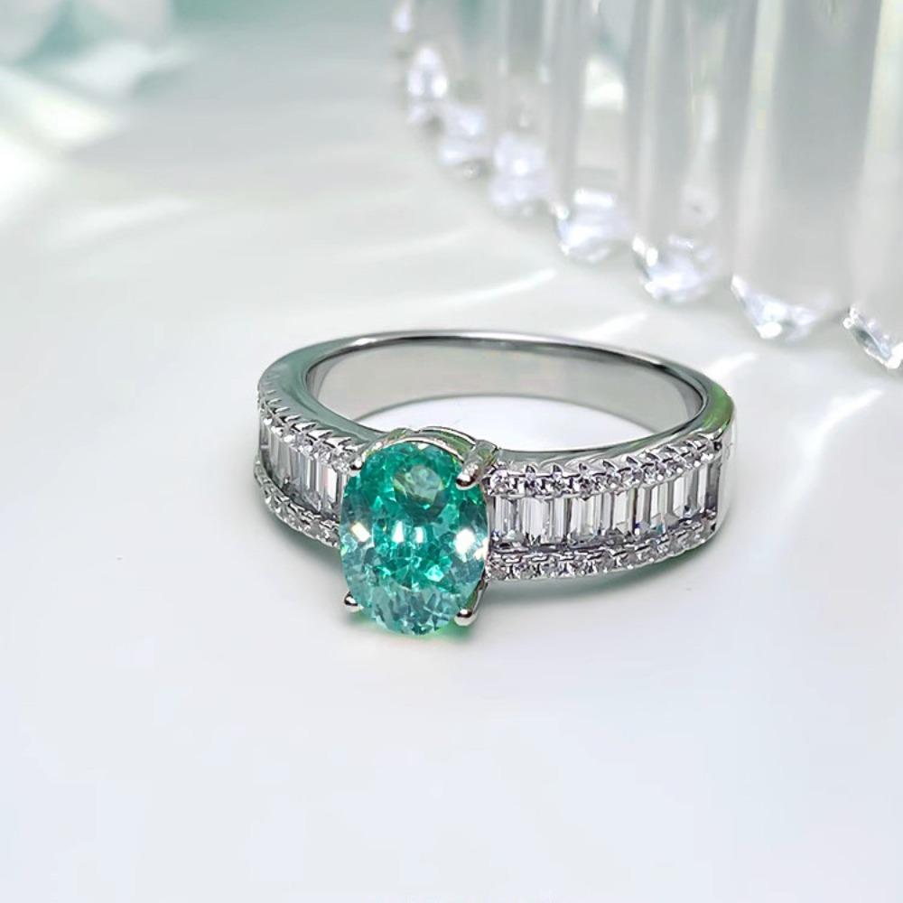 Offener Ring Modischer Eiform Eisgeschnittener Paraiba-Ring mit Hochkohlenstoff-Diamant Einfach Elegant für Damen