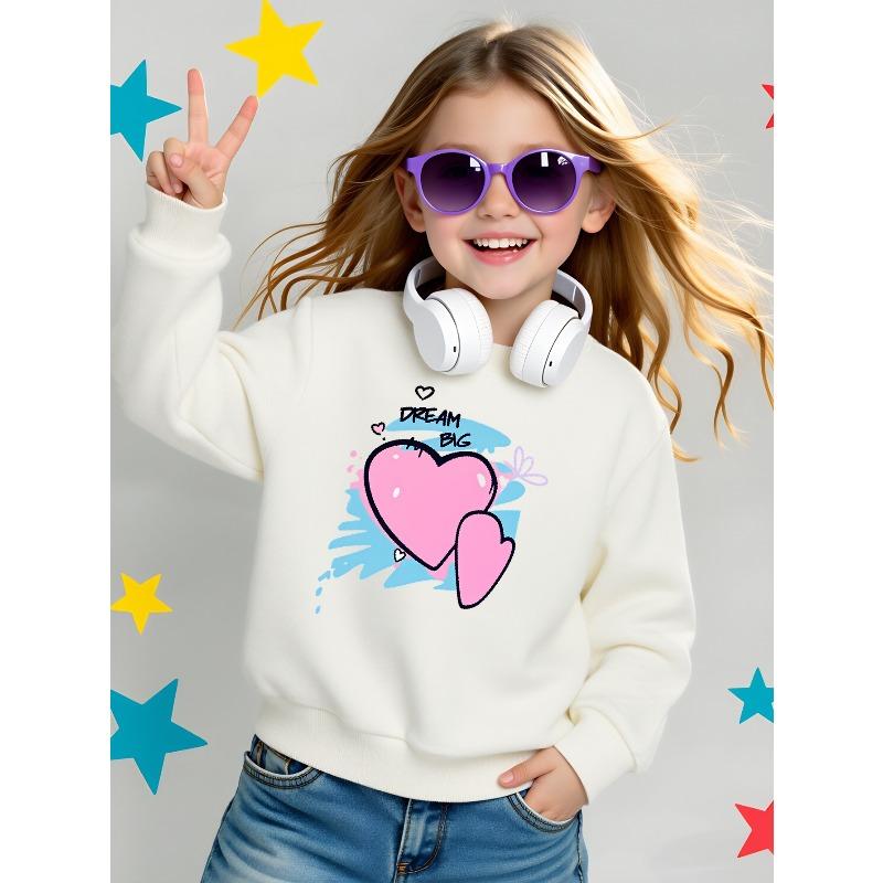 European sizes Girls' Crew Neck Sweatshirt Dream Big Heart Love Pink Blue, Soft Cozy Pullover, Warm Casual Outfit