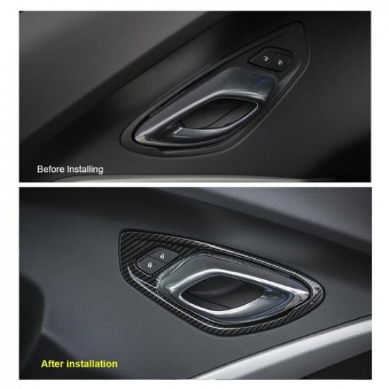 Carbon Fiber Interior Door Handle Cover Bezel Trim For Chevrolet Camaro 2017+