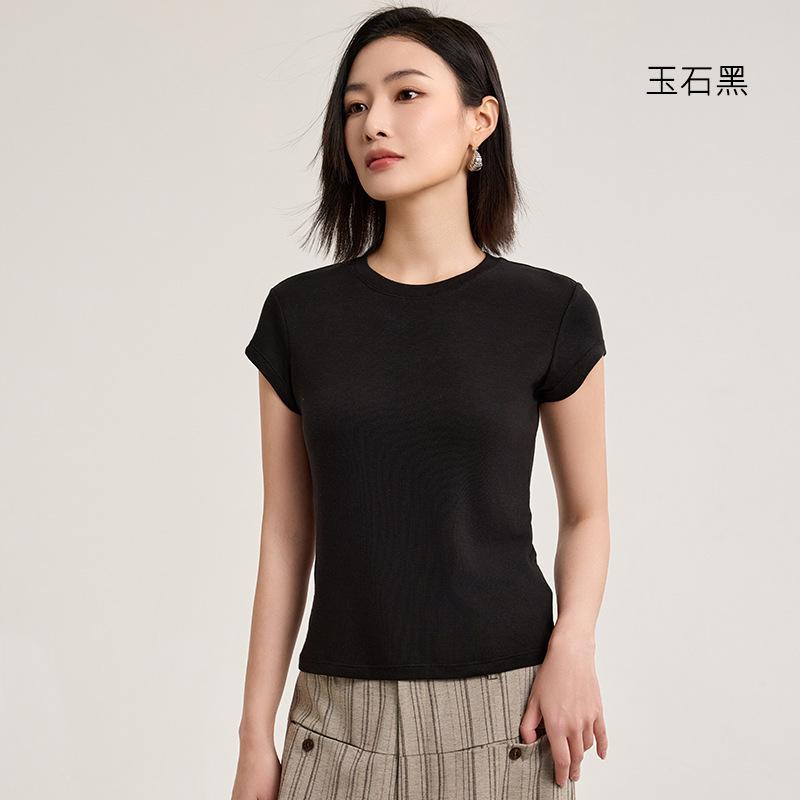 Tencel wool short-sleeved top is popular in women's summer, cool and bacteriostatic, with a small flying sleeve T-shirt inside.