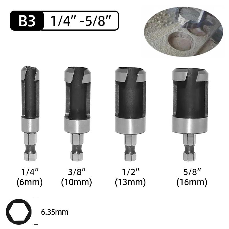 

Набір свердел для дерев’яної заглушки Свердло з шестигранним хвостовиком Свердло для дерев’яної заглушки Фреза для прямих і конічних отворів Деревообробний інструмент