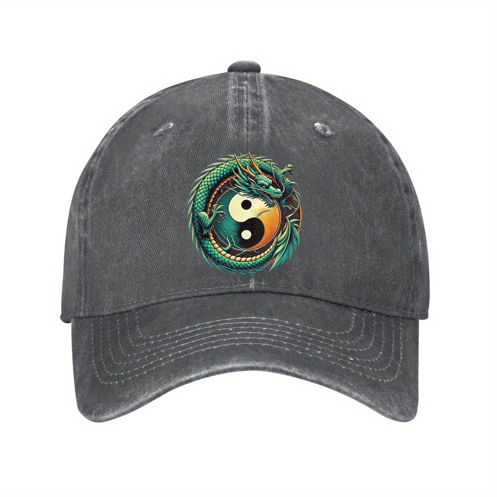 Dragon Yin Yang Baseball Cap Unisex Washed Cotton Adjustable Casual Outdoor Adult Cap