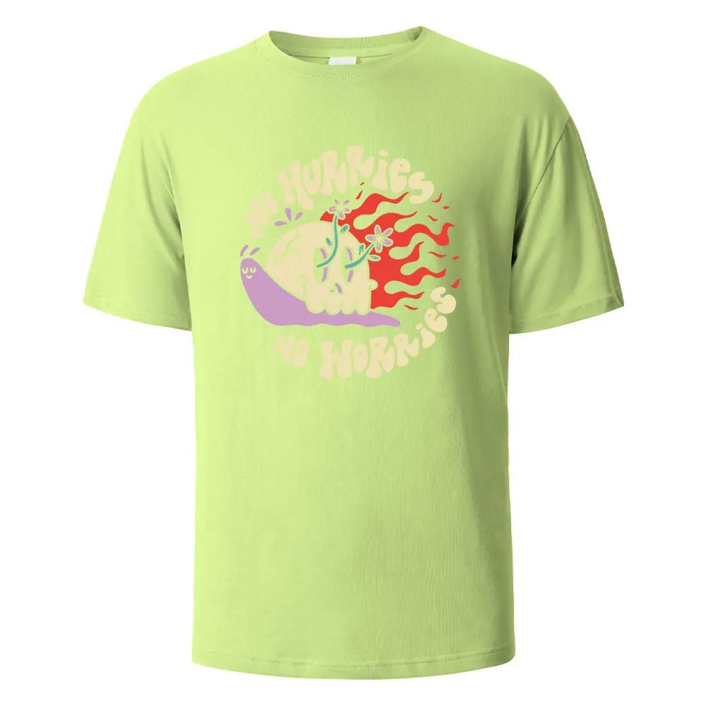 Printed T-shirts For Men No Hurries No Worriew 100% Cotton Summer Breathable Comfortable Tops Short-Sleeved O-neck Men Clothing