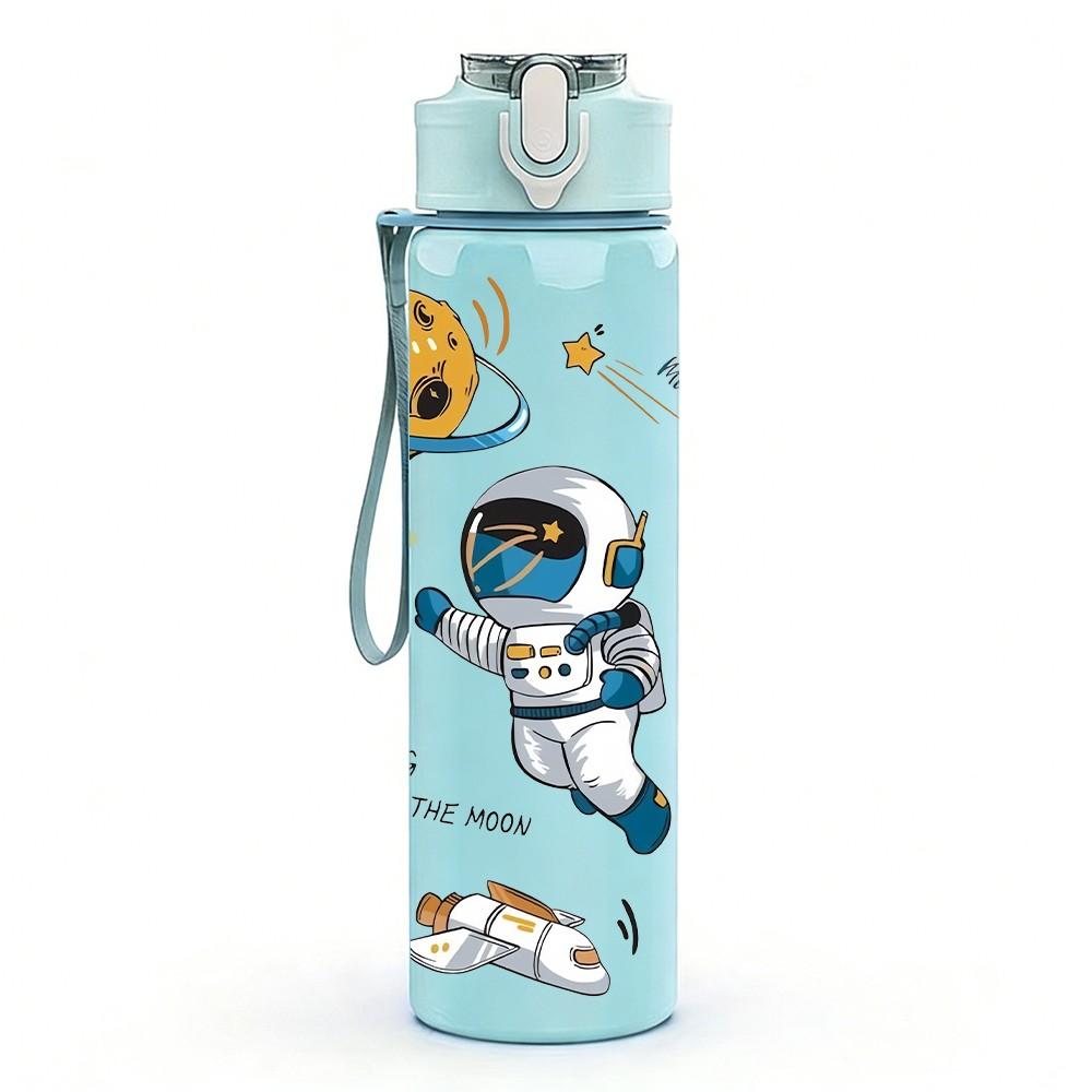 1 PZ Bottiglia d'Acqua Sportiva in Plastica Colorata con Motivo Pianeta Spaziale Galleggiante da Astronauta 750ml Tappo a Vite con Cannuccia Ribaltabile Antigoccia Adatta per Sport Ufficio Uso Domestico
