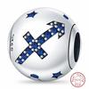 Copper Metal Blue Zircon 12 Constellation Charm Bead Components Bead Component Compatible With Authentic Original Bracelets High Quality Fine Do It