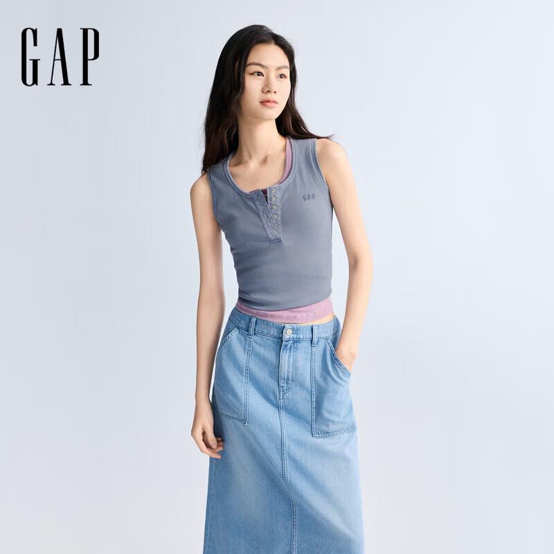 GAP Women s Logo Embroidered Rib Knit Henley Vest XL