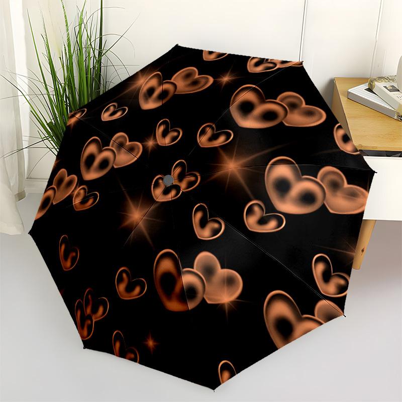 

1pc Heart Print Automatic Folding Umbrella - Portable Collapsible Design, 8-Rib Iron Frame, Durable Fabric yy251125030