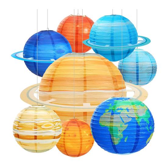 8 Unids Planeta Linternas de Papel Niños Sistema Solar Planetas Linterna Espacio Exterior Decoración de Fiesta Temática Niños Fiesta de Cumpleaños Decoración del Hogar