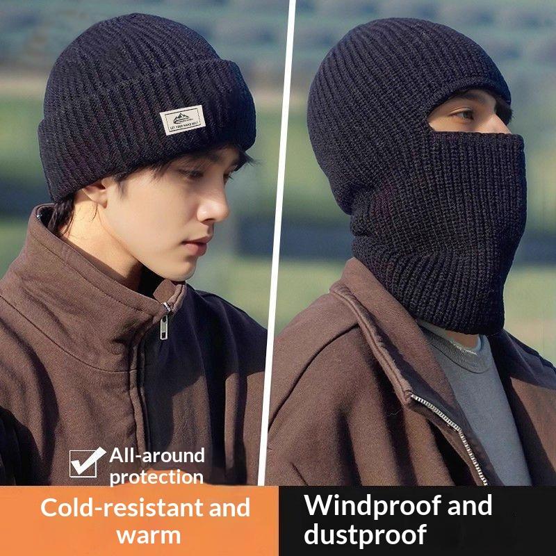 2Pcs Warm Knitted Ski Mask Cap 2In1 Winter Beanies Hats For Men Women Windproof Full Face Ski Mask Bonnet Cycling Earmuffs Hat