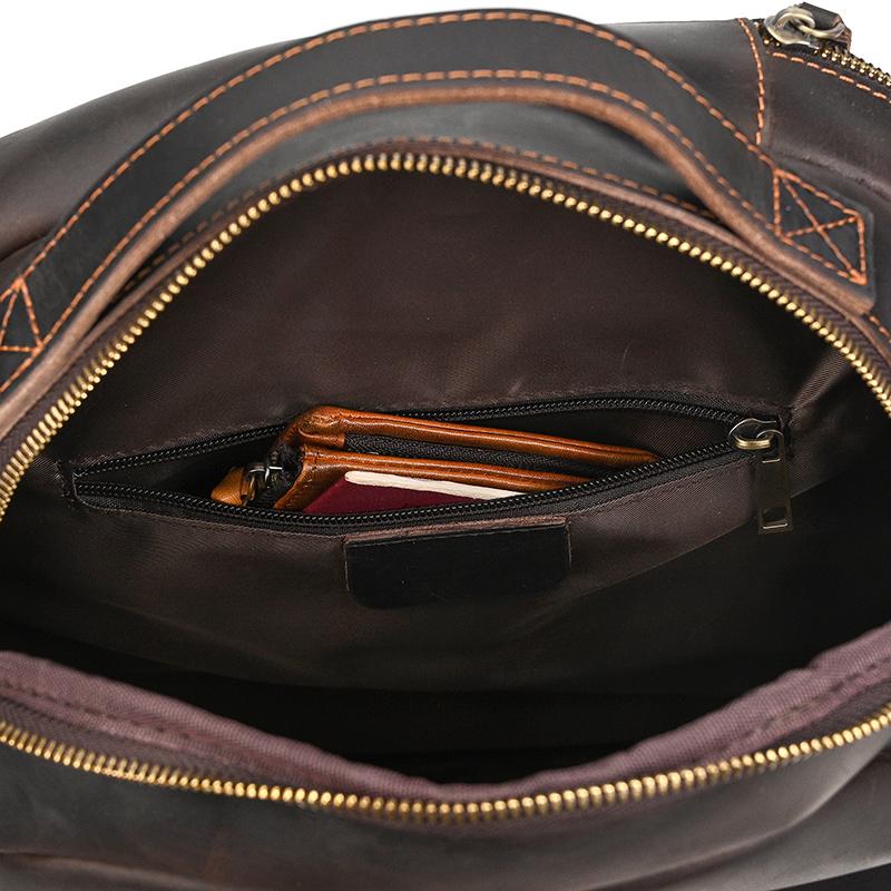 Retro Genuine Leather Backpack Men's Crazy Horse Leather Schoolbag Multifunction Daypack Leather Bag for Men