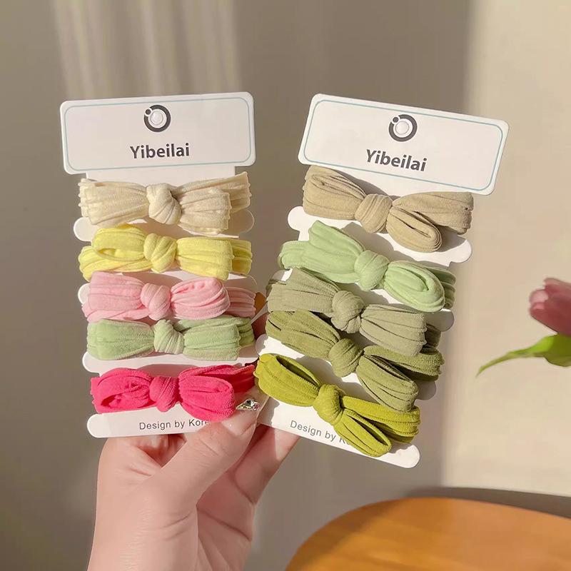 5/10Pcs Simple Bow Hair Ropes Colorful Elastic Traceless Ponytail Rubber Band For Women Girls Cute  Hair Accessories