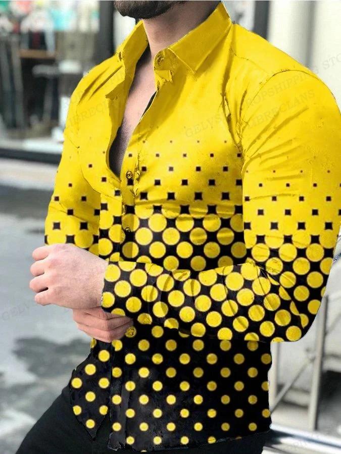 Geometric Pattern Long-sleeve Button-up Men's Shirt, Versatile for All Occasions.