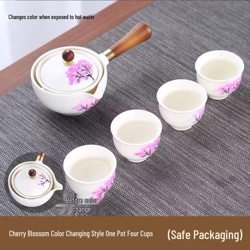 Compact Travel Tea Set with Automatic Rotating Teapot and Side Handle Kung Fu Cups