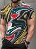 Men's Summer Golden Foil Fluid Print Polo Shirt, Breathable Slim Fit Lapel Short Sleeve, Fashionable Color Block Casual Men's Wear