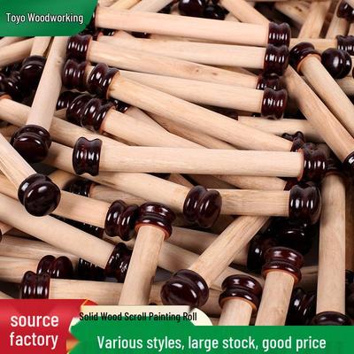 Solid Wood Scroll Rod with Axle Heads for Calligraphy, Painting, and Customizable Framing
