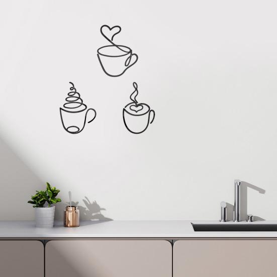 Taza de Café Arte de Pared Metálico Alambre de Hierro Negro Vintage Decoración de Pared para Cafetería Temática Rústica Señal Colgante de Pared para Bar Cocina Restaurante Tienda Hogar