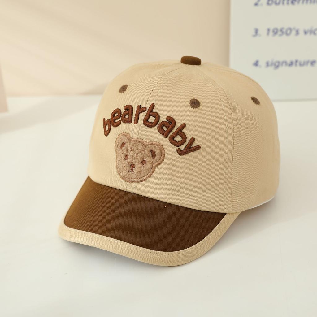 Kids Corduroy Baseball Cap Cute Bear Embroidery Short Brim Hat for Boys Girls Spring Autumn Outdoor Travel Sun Protection
