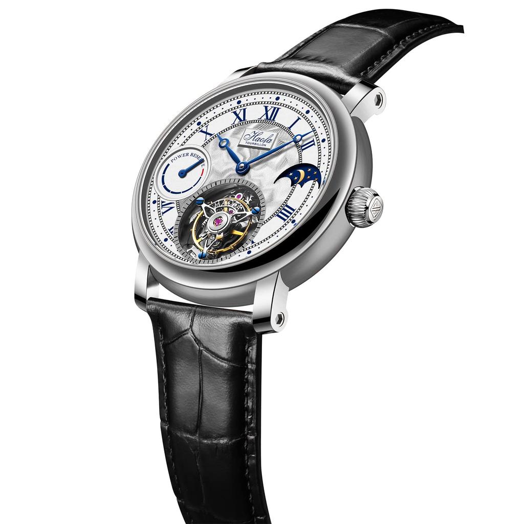 HAOFA Watch Tourbillon Mechanical Manual Winding Power Reserve Display Hollow Dial Moon Phase Stylish Luxury Sapphire Glass Popular Waterproof Gift