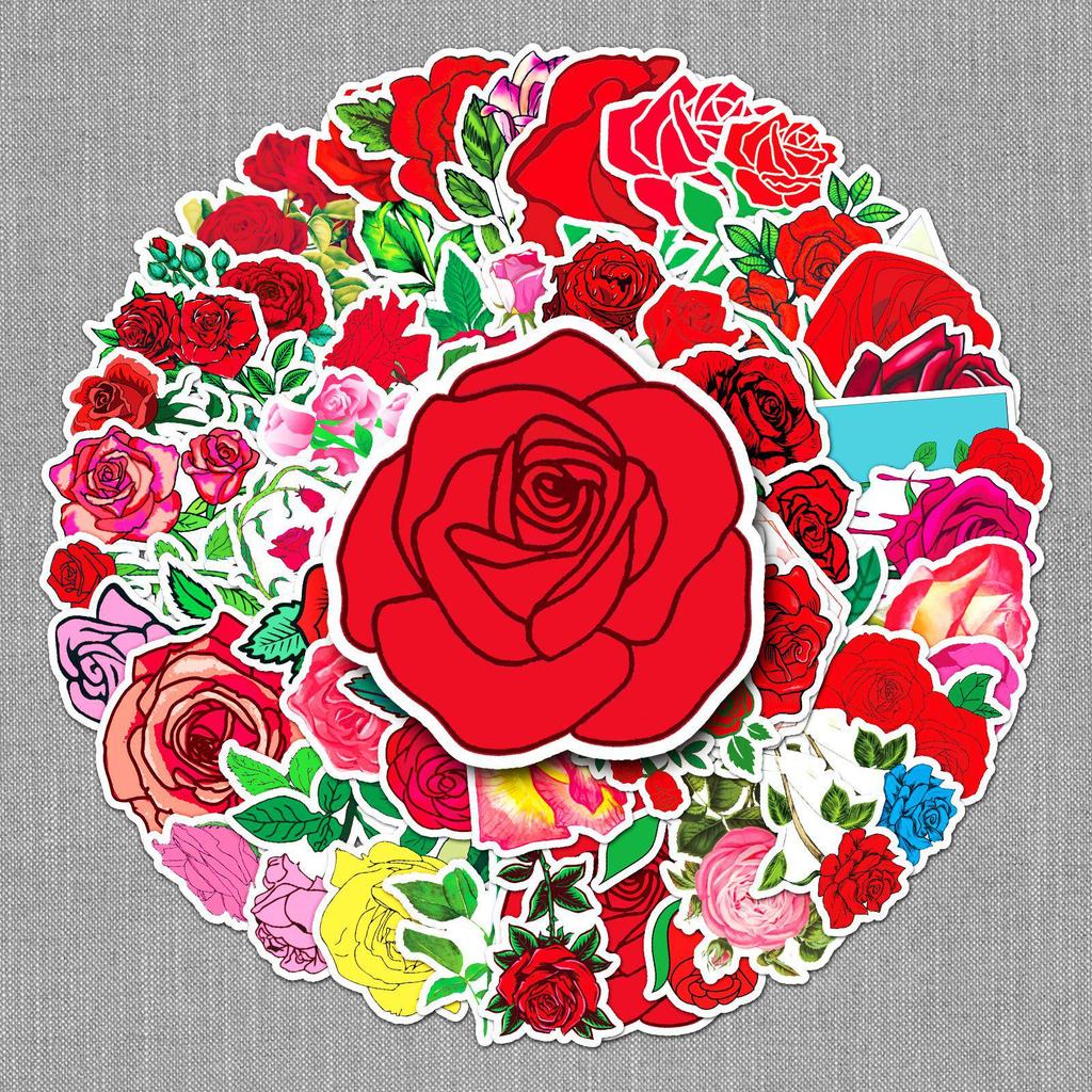 50pcs Waterproof Rose Flower Graffiti Stickers for DIY, Water Bottles, and Luggage