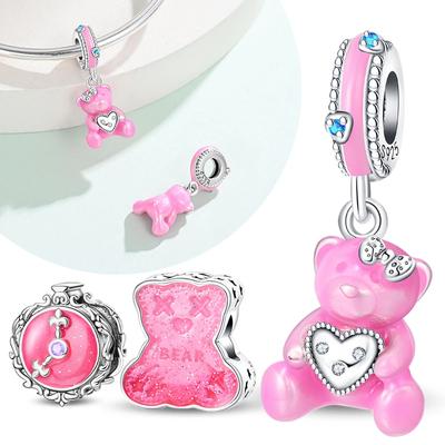 Pink Sweet Seal Bear Beads Fit Original Copper Charms Diy Women Bracelets Fine Jewelry Necklace Making Accessories