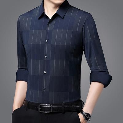 Autumn New Men's Traceless Shirt Business Casual Middle-aged Dad Long Sleeve Striped Shirt Men