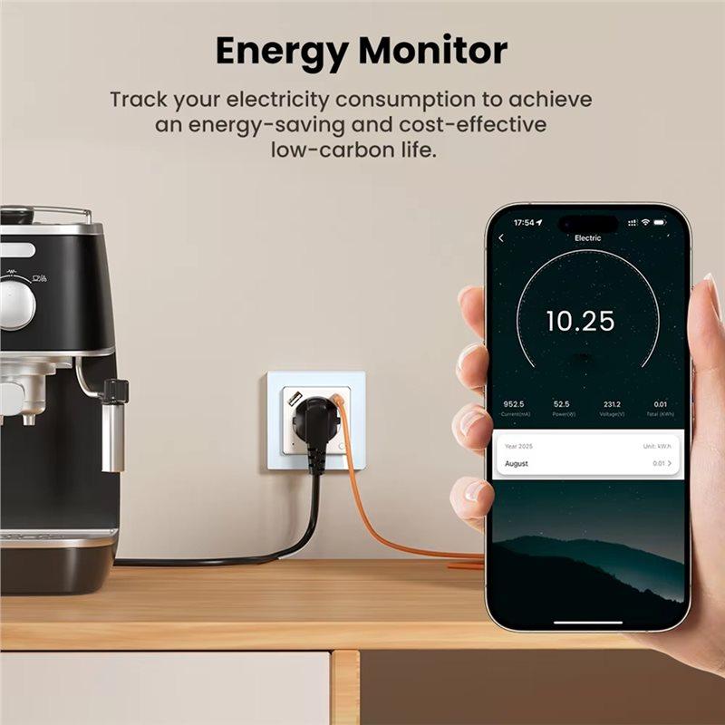 ABBP-Tuya Wifi Smart Wall Socket PD20W With USB/Type-C Fast Charge Plug With Alexa Google Home EU Plug