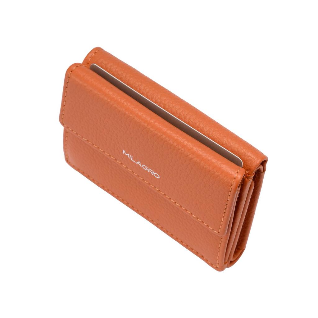 Milagro Shrink Leather Mini Wallet Bill Tri-Fold (Small, Compact, Women's, Card, Coin, Holder, Slim, Thin, Leather, Gift) SL-SH-2823 (Black)