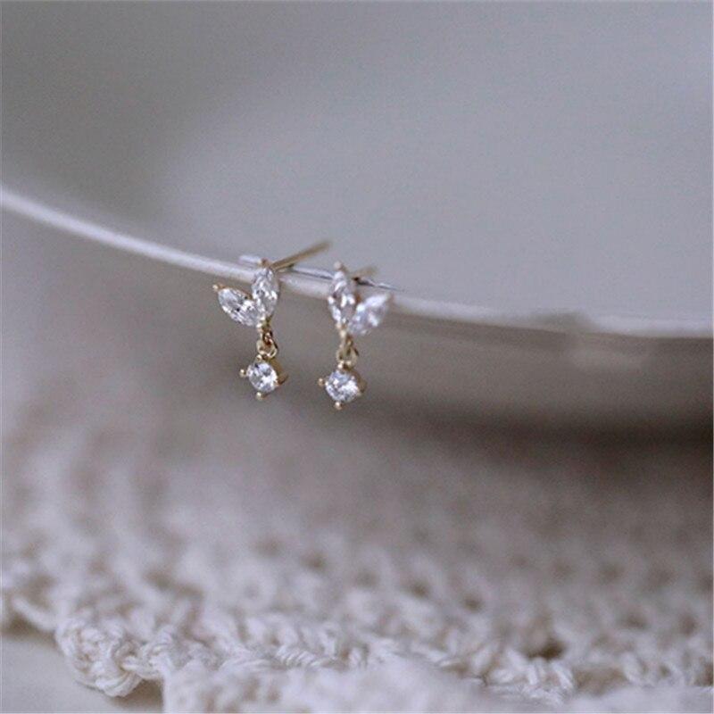 925 Sterling Silver French Simple Crystal Bud Stud Earrings Women Light Luxury Temperament Wedding Party Jewelry Gift