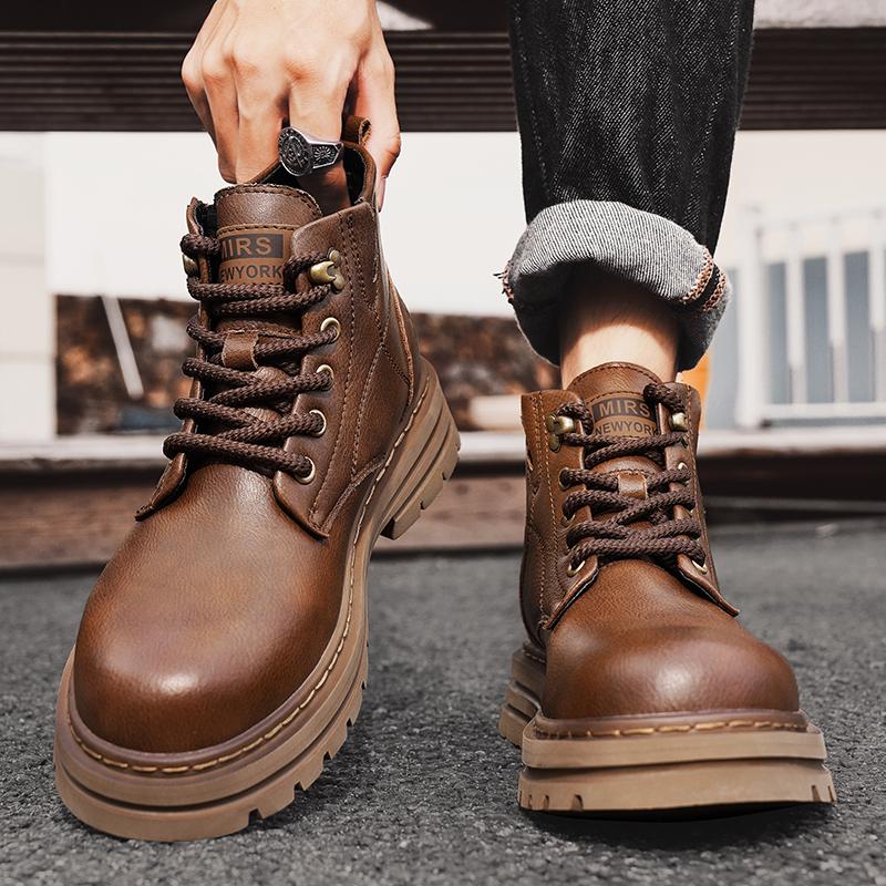 Fashion Lace-Up Mens High Top Sneakers Leather Men New Arrival Winter Boots All-match Men's Fashion Motorcycle Boots Men Casual Shoes