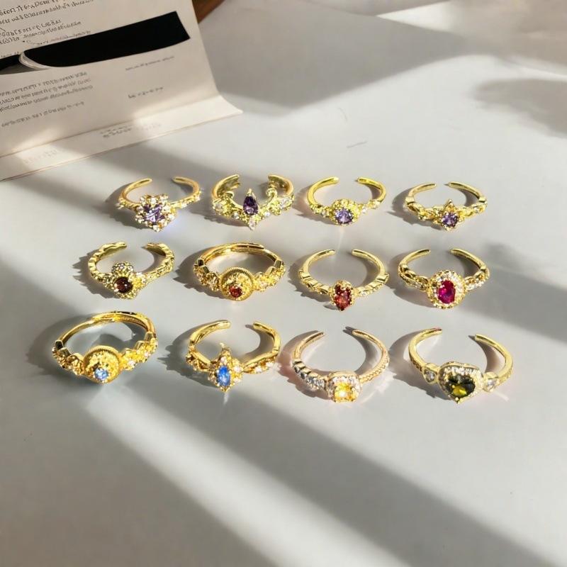 Yes, Touch The Blind Box Series, Colored Treasure Gypsy Open Ring, Wave Micro-Inlaid Zircon Light Luxury High-End Ring.