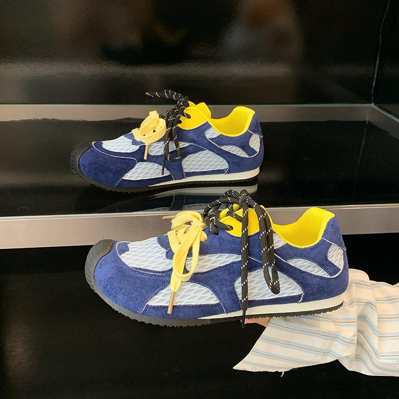 Women's Luxury Flat Sneakers, Patchwork Leather Shoes, Air Mesh, Running and Walking, Couples Wear, Fall 2025 Designer Retro