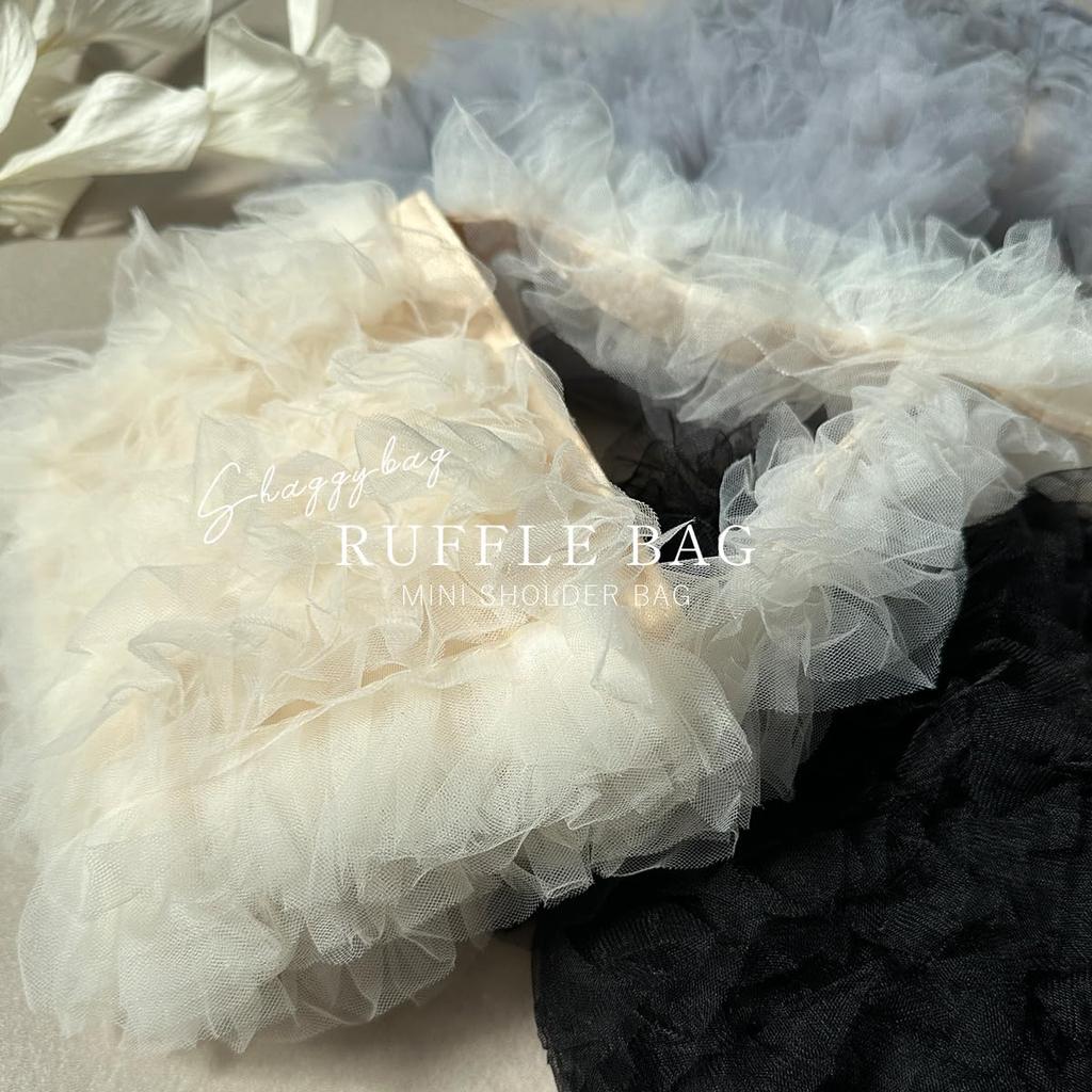 Shoulder Korean Ruffle Bag [DIVA Rose] Bag, Women's, Handbag, Ruffle, Cute, Lightweight, Handbag, Stylish, Tulle, (Black)