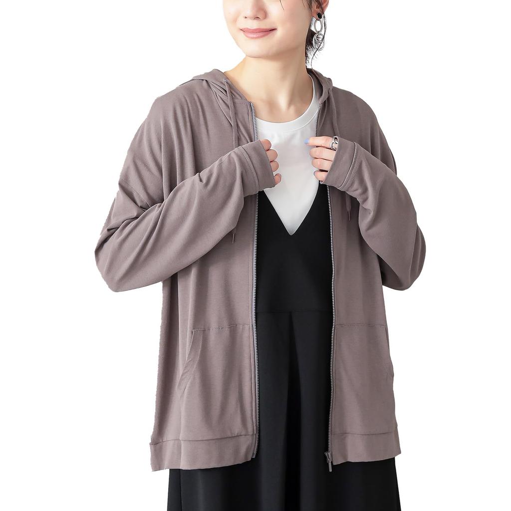 Oshare Walker UV Protection Hoodie for Women UV Protection Sheer Zippered Long Easy UV Solid Plus Sizes Available n'OrLABEL [Functional Hoodie] Top,